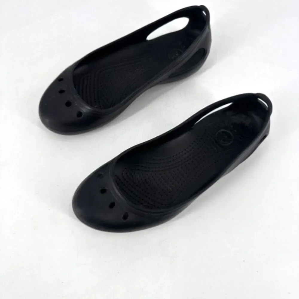 Crocs Women’s Kadee Slip On Ballet‎ Flats Size 7 Shoes Cut Out Vented Black